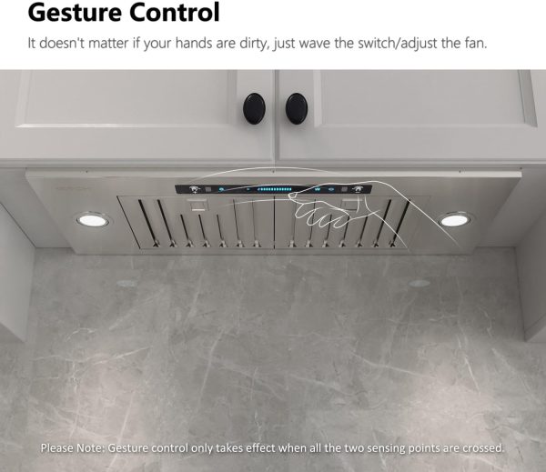 IKTCH 30 inch Built-in/Insert Range Hood 900 CFM, Ducted/Ductless Convertible Duct, Stainless Steel Kitchen Vent Hood with 4 Speed Gesture Sensing&Touch Control Panel(IKB01-30)