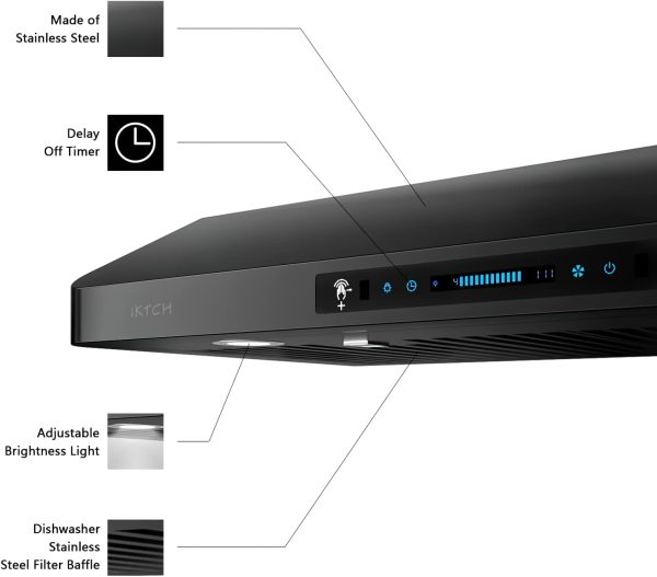 IKTCH 30 inch Range Hood 900 CFM, Black Under Cabinet Kitchen Vent Hood with 4 Speed Gesture Sensing&Touch Control Panel