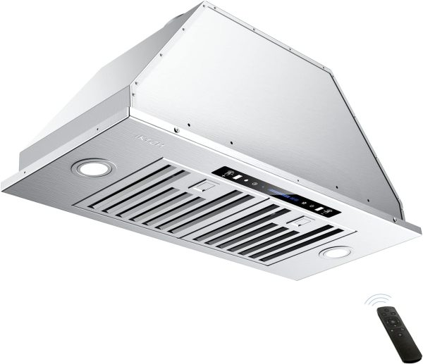 IKTCH 30 inch Built-in/Insert Range Hood 900 CFM, Ducted/Ductless Convertible Duct, Stainless Steel Kitchen Vent Hood with 4 Speed Gesture Sensing&Touch Control Panel(IKB01-30)