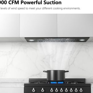 IKTCH 30 inch Black Built-in/Insert Range Hood, 900 CFM Ducted/Ductless Stainless Steel Kitchen Vent Hood with 4 Speed Gesture Sensing&Touch Control Panel(IKB01-30-BSS)