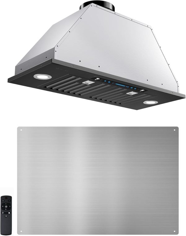 IKTCH 30 inch Black Insert Range Hood & Stainless Steel Backsplash, 900 CFM Ducted/Ductless Stainless Steel Kitchen Vent Hood with 4 Speed Gesture Sensing&Touch Control Panel