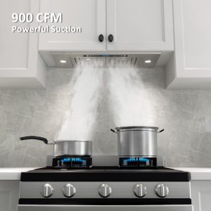 IKTCH 30 inch Built-in/Insert Range Hood & Stainless Steel Backsplash, 900 CFM, Ducted/Ductless Convertible Duct, Stainless Steel Kitchen Vent Hood with 4 Speed Gesture Sensing&Touch Control Panel