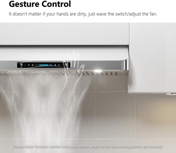 IKTCH 30 Inch Under Cabinet Range Hood with 900-CFM, 4 Speed Gesture Sensing&Touch Control Panel, Stainless Steel Kitchen Vent with 2 Pcs Baffle Filters(IKC01-30)