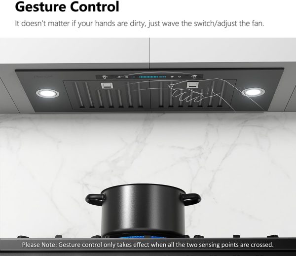IKTCH 30 inch Black Built-in/Insert Range Hood, 900 CFM Ducted/Ductless Stainless Steel Kitchen Vent Hood with 4 Speed Gesture Sensing&Touch Control Panel(IKB01-30-BSS)