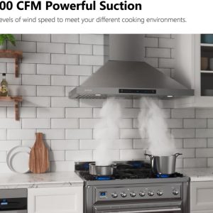 IKTCH 30-inch Wall Mount Range Hood & Stainless Steel Backsplash, 900 CFM Ducted/Ductless Convertible, Kitchen Chimney Vent Stainless Steel with Gesture Sensing & Touch Control Switch Panel