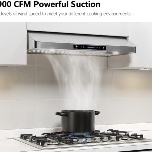 IKTCH 30 Inch Under Cabinet Range Hood with 900-CFM, 4 Speed Gesture Sensing&Touch Control Panel, Stainless Steel Kitchen Vent with 2 Pcs Baffle Filters(IKC01-30)