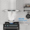 IKTCH 30-inch Wall Mount Range Hood & Stainless Steel Backsplash, Tempered Glass 900 CFM, Kitchen Chimney Vent Stainless Steel with Gesture Sensing & Touch Control Switch Panel
