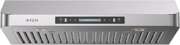 IKTCH Under Cabinet Range Hood 30 Inch, 390-CFM Ducted Kitchen Vent Hood with 2 LED Light, 4 Speed Gesture & Touch & Remote Control, Silver Stainless Steel, with 2 Pcs Baffle Filter