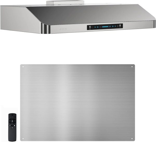 IKTCH 30 Inch Under Cabinet Range Hood & Stainless Steel Backsplash, 900-CFM, 4 Speed Gesture Sensing&Touch Control Panel, Stainless Steel Kitchen Vent with 2 Pcs Baffle Filters(IKC01-30)