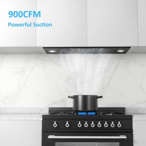 IKTCH 30 inch Black Insert Range Hood & Stainless Steel Backsplash, 900 CFM Ducted/Ductless Stainless Steel Kitchen Vent Hood with 4 Speed Gesture Sensing&Touch Control Panel