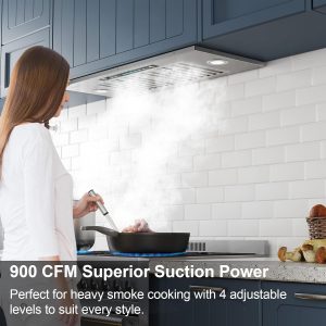 IKTCH 35.5 inch Insert Range Hood, 900 CFM Ducted/Ductless Convertible Duct, Stainless Steel Kitchen Vent Hood with 4 Speed Gesture Sensing&Touch Control Panel
