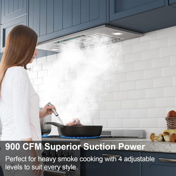 IKTCH 35.5 inch Insert Range Hood, 900 CFM Ducted/Ductless Convertible Duct, Stainless Steel Kitchen Vent Hood with 4 Speed Gesture Sensing&Touch Control Panel