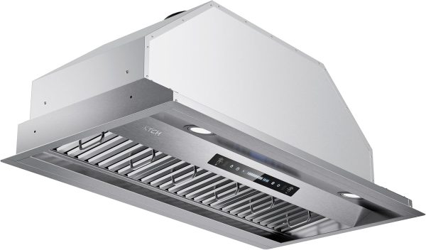 IKTCH 42 inch Built-in/Insert Range Hood 900 CFM, Ducted/Ductless Convertible Duct, Stainless Steel Kitchen Vent Hood with 2 Pcs Adjustable Lights and 3 Pcs Baffle Filters with Handlebar(IKB02-42'')