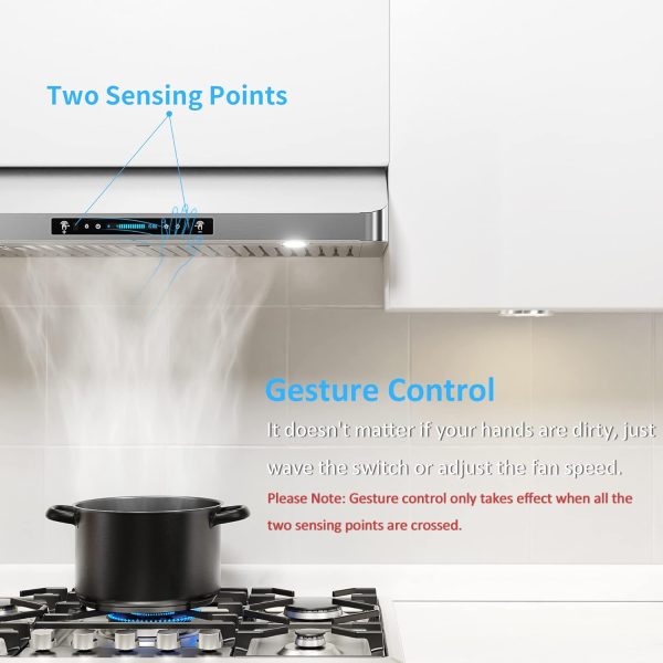 IKTCH 30 Inch Under Cabinet Range Hood & Stainless Steel Backsplash, 900-CFM, 4 Speed Gesture Sensing&Touch Control Panel, Stainless Steel Kitchen Vent with 2 Pcs Baffle Filters(IKC01-30)