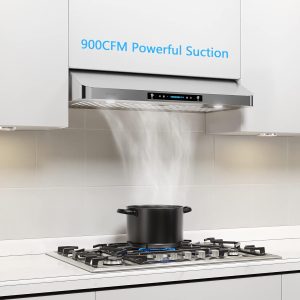 IKTCH 30 Inch Under Cabinet Range Hood & Stainless Steel Backsplash, 900-CFM, 4 Speed Gesture Sensing&Touch Control Panel, Stainless Steel Kitchen Vent with 2 Pcs Baffle Filters(IKC01-30)