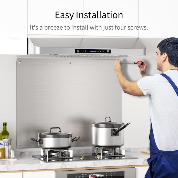 IKTCH 24 x 30 Inch Stainless Steel Backsplash, Stove Backsplash Protector for Wall, Range Hood Wall Shield, Pre Drilled Holes for Easy Installation