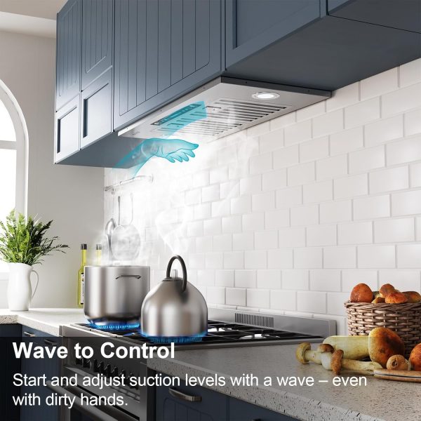 IKTCH 35.5 inch Insert Range Hood, 900 CFM Ducted/Ductless Convertible Duct, Stainless Steel Kitchen Vent Hood with 4 Speed Gesture Sensing&Touch Control Panel