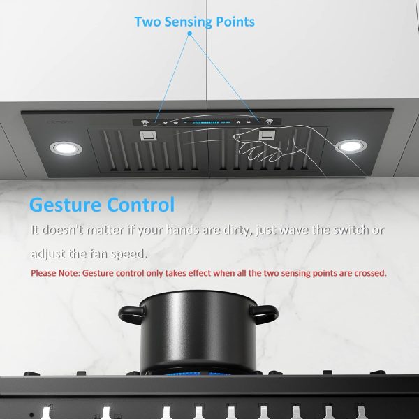 IKTCH 30 inch Black Insert Range Hood & Stainless Steel Backsplash, 900 CFM Ducted/Ductless Stainless Steel Kitchen Vent Hood with 4 Speed Gesture Sensing&Touch Control Panel