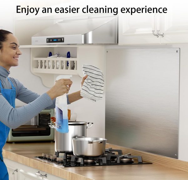 IKTCH 24 x 30 Inch Stainless Steel Backsplash, Stove Backsplash Protector for Wall, Range Hood Wall Shield, Pre Drilled Holes for Easy Installation