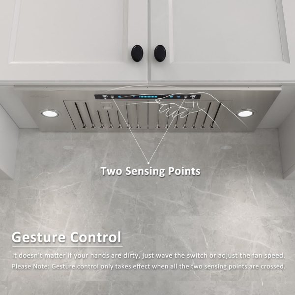 IKTCH 30 inch Built-in/Insert Range Hood & Stainless Steel Backsplash, 900 CFM, Ducted/Ductless Convertible Duct, Stainless Steel Kitchen Vent Hood with 4 Speed Gesture Sensing&Touch Control Panel