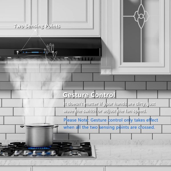 IKTCH 30 inch Range Hood 900 CFM, Black Under Cabinet Kitchen Vent Hood with 4 Speed Gesture Sensing&Touch Control Panel