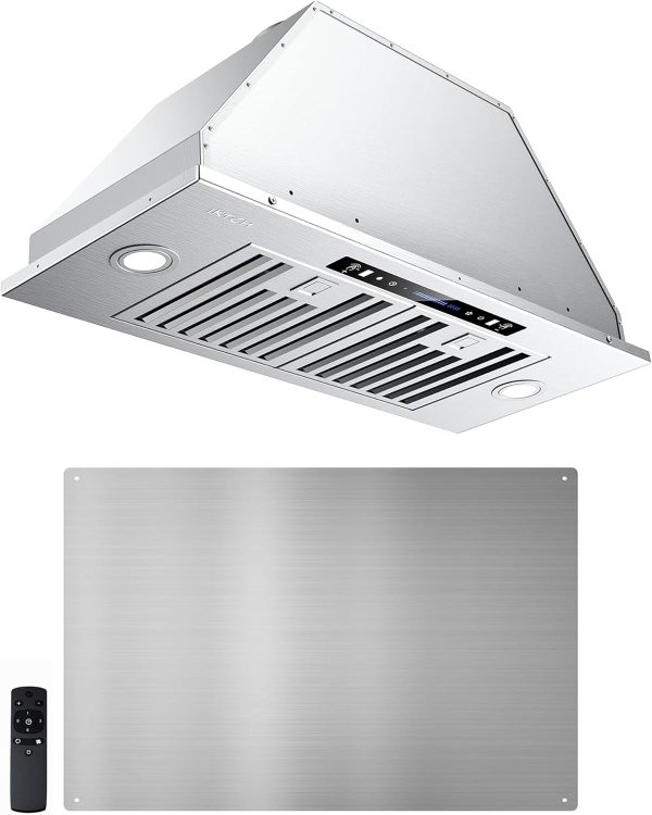 IKTCH 30 inch Built-in/Insert Range Hood & Stainless Steel Backsplash, 900 CFM, Ducted/Ductless Convertible Duct, Stainless Steel Kitchen Vent Hood with 4 Speed Gesture Sensing&Touch Control Panel