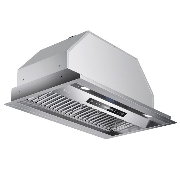 IKTCH 30 inch Built-in/Insert Range Hood 900 CFM, Ducted/Ductless Convertible Duct, Stainless Steel Kitchen Vent Hood with 2 Pcs Adjustable Lights and 2 Pcs Baffle Filters with Handlebar(IKB02-30'')