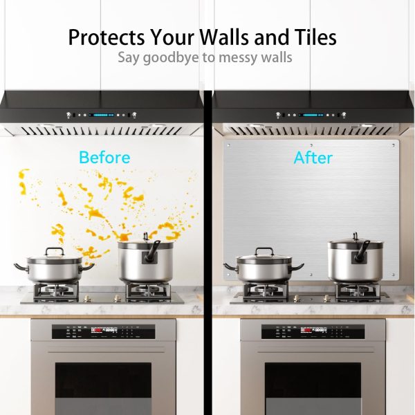 IKTCH 24 x 30 Inch Stainless Steel Backsplash, Stove Backsplash Protector for Wall, Range Hood Wall Shield, Pre Drilled Holes for Easy Installation