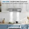 IKTCH Under Cabinet Range Hood 30 Inch, 390-CFM Ducted Kitchen Vent Hood with 2 LED Light, 4 Speed Gesture & Touch & Remote Control, Silver Stainless Steel, with 2 Pcs Baffle Filter