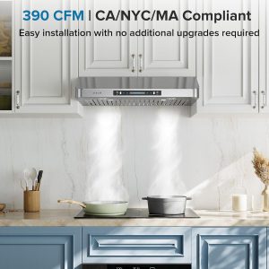 IKTCH Under Cabinet Range Hood 30 Inch, 390-CFM Ducted Kitchen Vent Hood with 2 LED Light, 4 Speed Gesture & Touch & Remote Control, Silver Stainless Steel, with 2 Pcs Baffle Filter