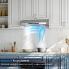 IKTCH Under Cabinet Range Hood 30 Inch, 390-CFM Ducted Kitchen Vent Hood with 2 LED Light, 4 Speed Gesture & Touch & Remote Control, Silver Stainless Steel, with 2 Pcs Baffle Filter