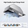 IKTCH 42 inch Built-in/Insert Range Hood 900 CFM, Ducted/Ductless Convertible Duct, Stainless Steel Kitchen Vent Hood with 2 Pcs Adjustable Lights and 3 Pcs Baffle Filters with Handlebar(IKB02-42'')