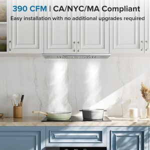 IKTCH 30 inch Insert Range Hood, 390 CFM Low Noise Kitchen Vent Hood, Ducted/Ductless Convertible Duct, Stainless Steel vent hood with 4 Speed Gesture Sensing&Touch Control Panel