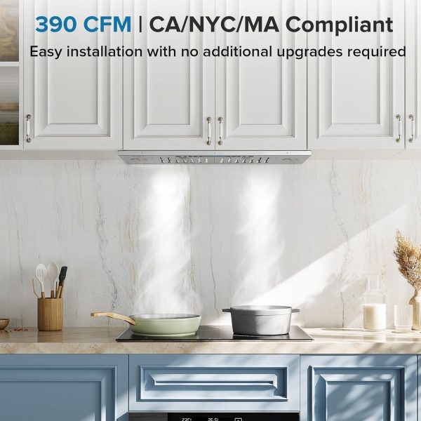 IKTCH 30 inch Insert Range Hood, 390 CFM Low Noise Kitchen Vent Hood, Ducted/Ductless Convertible Duct, Stainless Steel vent hood with 4 Speed Gesture Sensing&Touch Control Panel