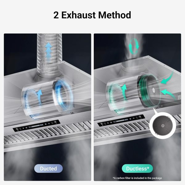 IKTCH 42 inch Built-in/Insert Range Hood 900 CFM, Ducted/Ductless Convertible Duct, Stainless Steel Kitchen Vent Hood with 2 Pcs Adjustable Lights and 3 Pcs Baffle Filters with Handlebar(IKB02-42'')